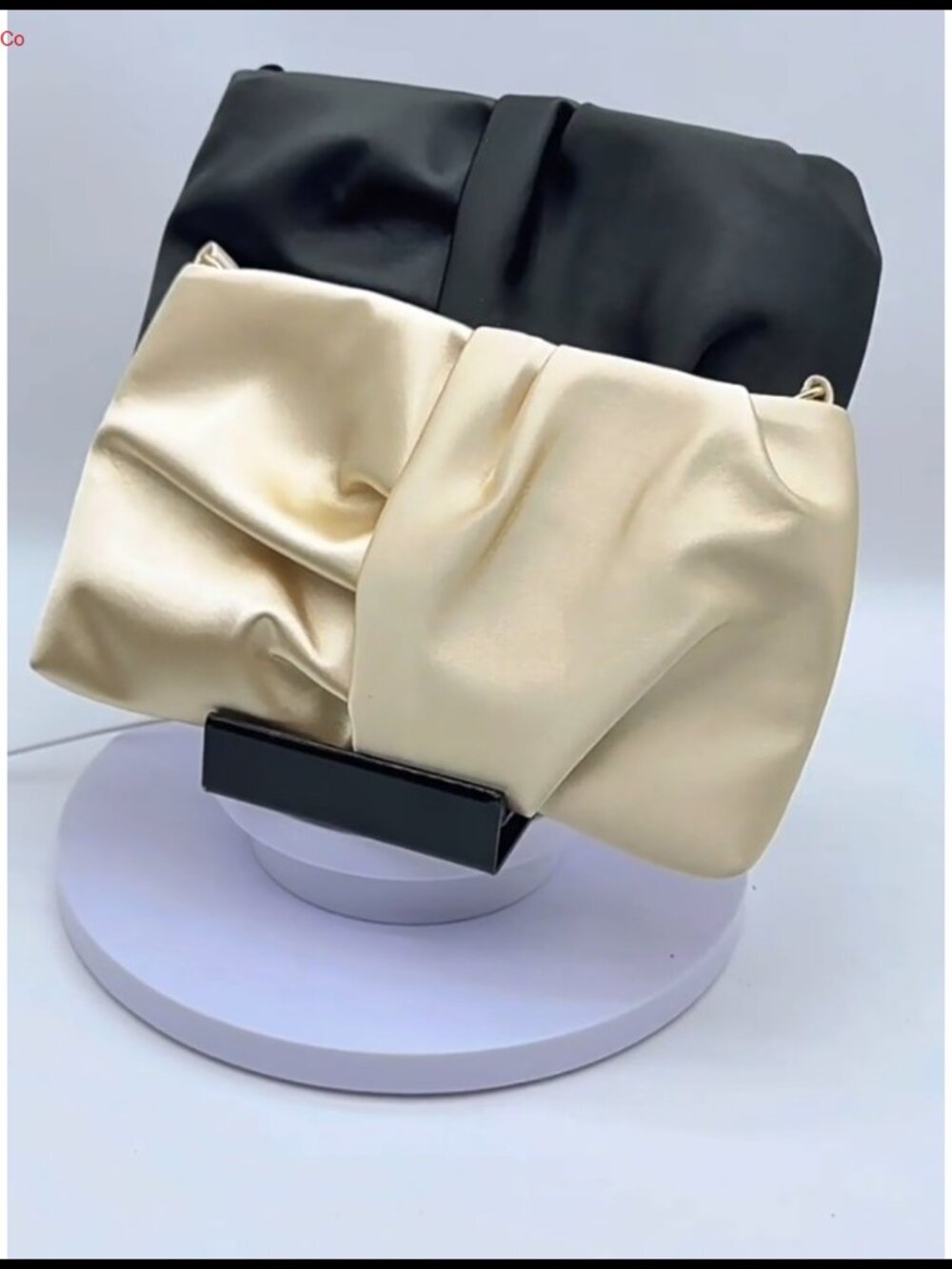 Satin Evening Clutch Ruched Rectangular Detachable Chain Snap Closure - Picture 6 of 6
